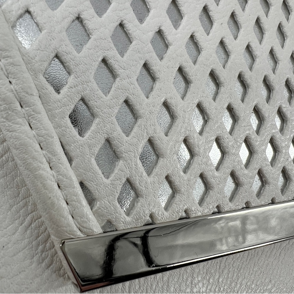 Woven Faux Leather envelope‎ clutch shoulder Bag White Silver lulu Townsend - Picture 2 of 14